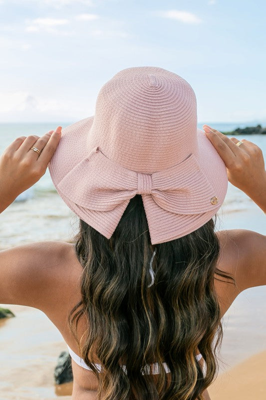 Bow Back Straw Bucket Hat Hats Aili's Corner Blush OneSize 