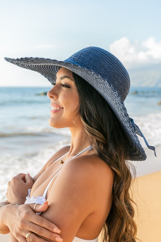 Scallop Edge Straw Sunhat – Wide Brim with Burlap Bow Accent - NeoKira Unlimited
