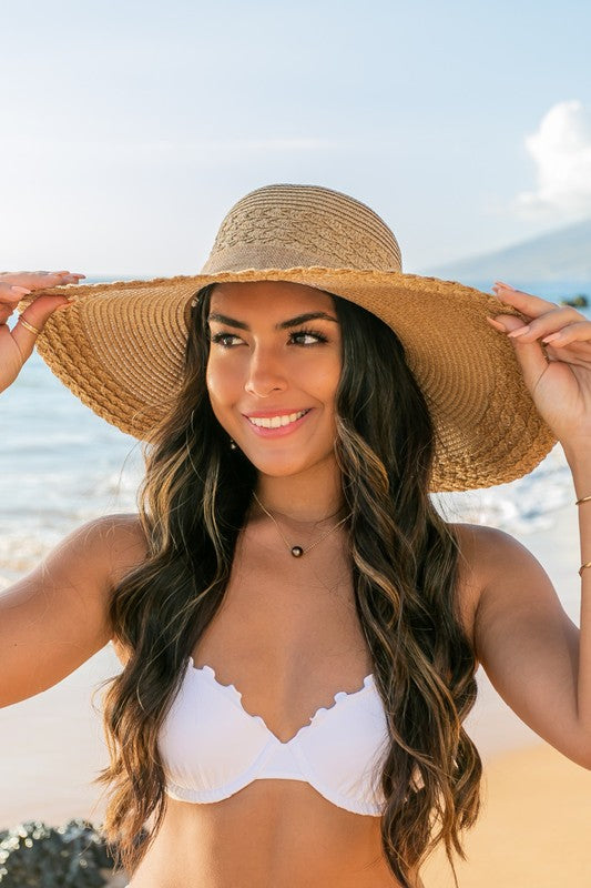 Scallop Edge Straw Sunhat – Wide Brim with Burlap Bow Accent - NeoKira Unlimited