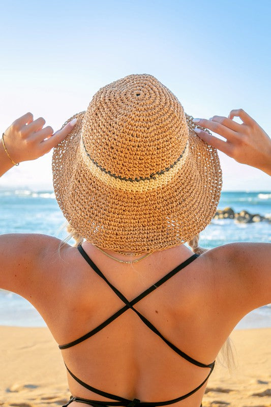 Stripe Accent Straw Bucket Hat Hats Aili's Corner   