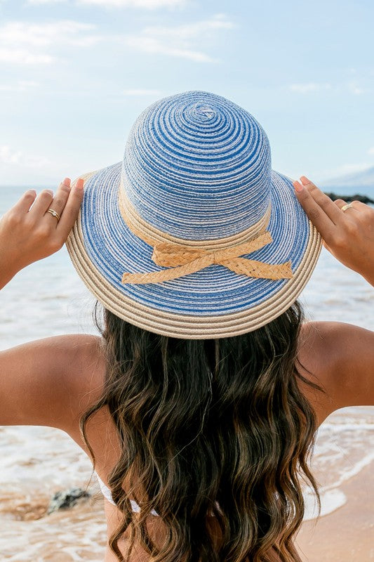 Coastal Stripe Bow Straw Sunhat | Foldable Boho Summer Essential - NeoKira Unlimited