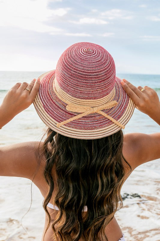 Coastal Stripe Bow Straw Sunhat | Foldable Boho Summer Essential - NeoKira Unlimited