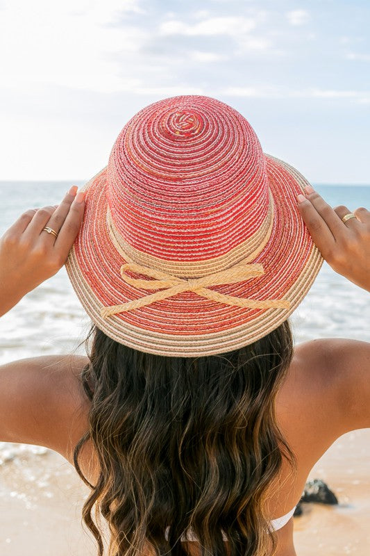 Coastal Stripe Bow Straw Sunhat | Foldable Boho Summer Essential - NeoKira Unlimited