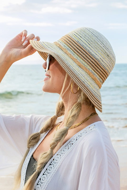 Coastal Stripe Bow Straw Sunhat | Foldable Boho Summer Essential - NeoKira Unlimited