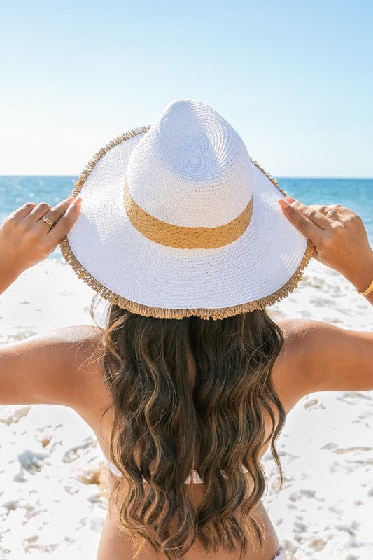 Boho Luxe Fray-Edge Straw Fedora | Rattan Band Panama Hat Elevated Style - NeoKira Unlimited