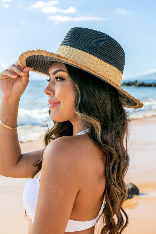 Boho Luxe Fray-Edge Straw Fedora | Rattan Band Panama Hat Elevated Style - NeoKira Unlimited
