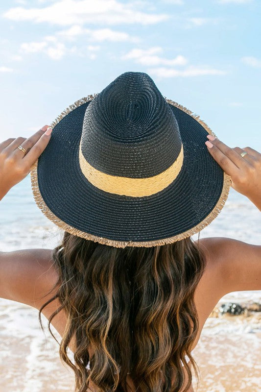 Boho Luxe Fray-Edge Straw Fedora | Rattan Band Panama Hat Elevated Style - NeoKira Unlimited