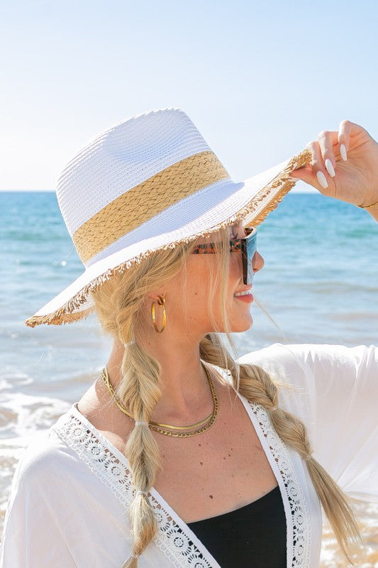 Boho Luxe Fray-Edge Straw Fedora | Rattan Band Panama Hat Elevated Style - NeoKira Unlimited
