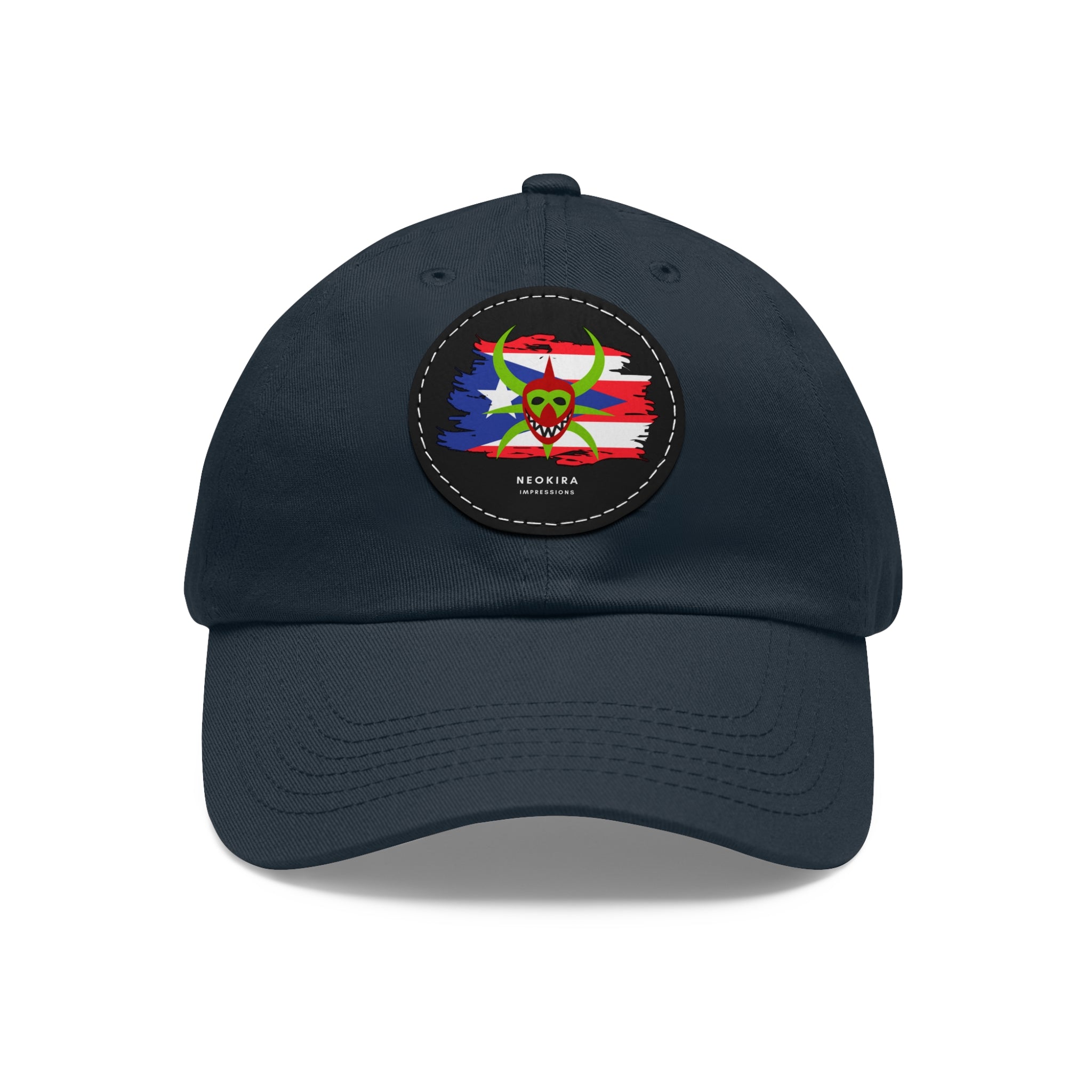 VEJIGANTE Dad Hat with Leather Patch (Round) Caps Printify Navy / Black patch Circle One size