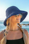 Bow Accent Woven Straw Bucket Sun Hat Straw Hats Aili's Corner Navy OneSize 