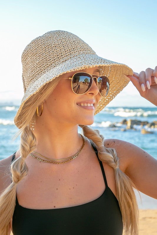 Romantic Boho Bow Straw Bucket Hat | Lightweight Raffia Sun Protection - NeoKira Unlimited