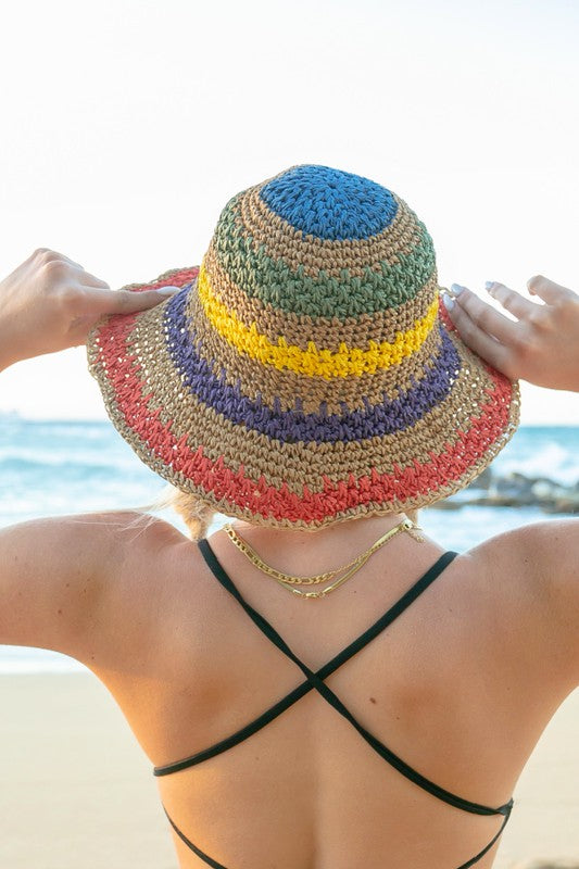 Rainbow Woven Straw Bucket Hat Straw Hats Aili's Corner   