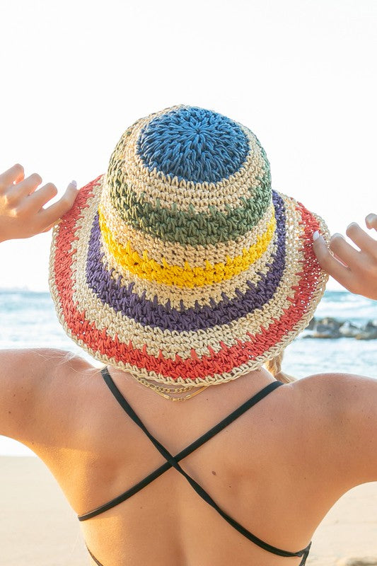 Rainbow Woven Straw Bucket Hat Straw Hats Aili's Corner Straw OneSize 