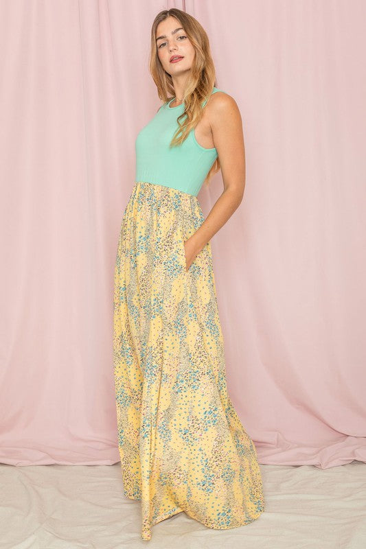 Plus Size Meadow Floral Print Maxi Dress - NeoKira Unlimited