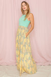 Plus Size Meadow Floral Print Maxi Dress Maxi Dress EG fashion mint yellow 1X 