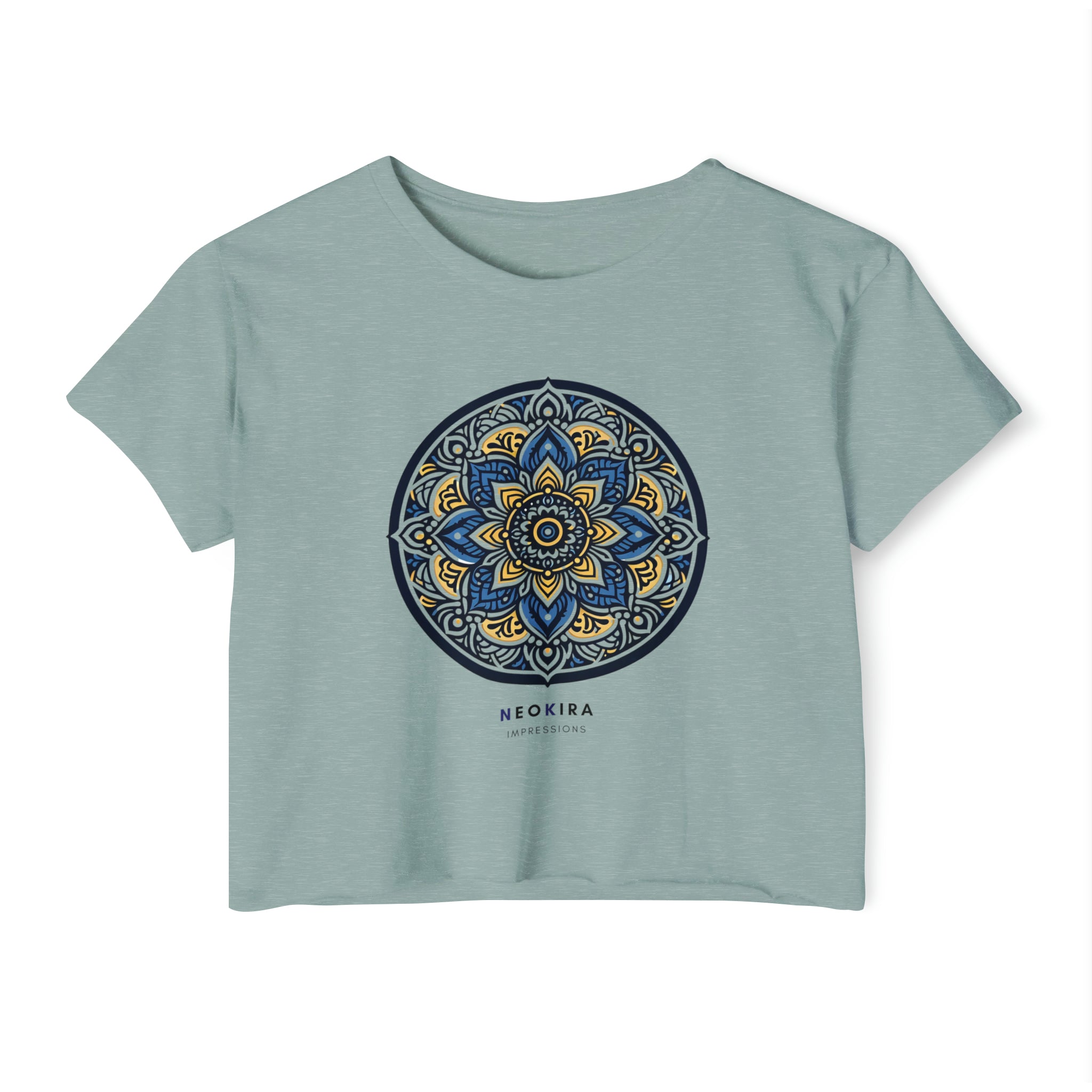 MANDALA Women's Festival Crop Top Crop Tee Printify Stonewash Green XS 