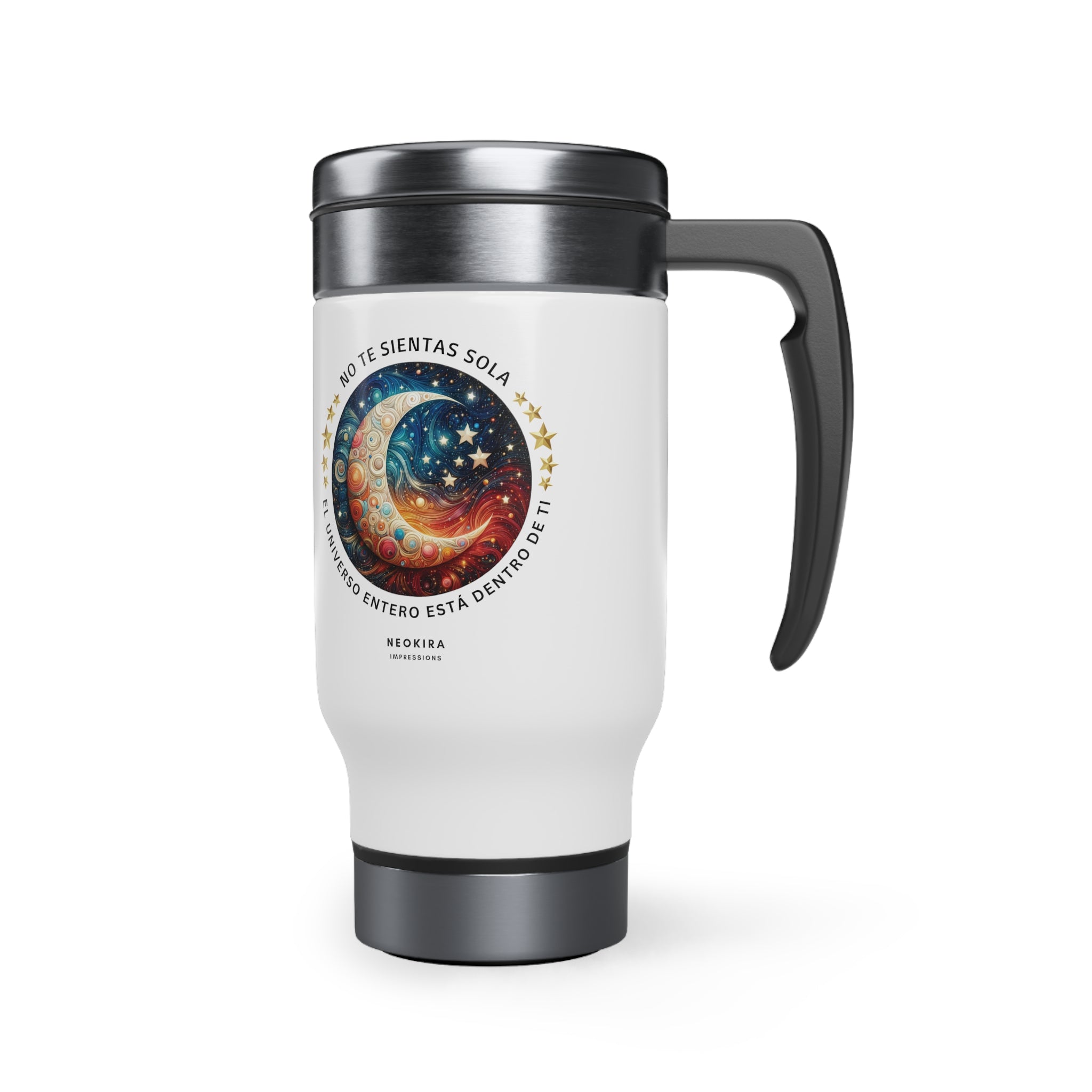 EL UNIVERSO ESTA DENTRO DE TI Stainless Steel Travel Mug with Handle, 14oz Stainless Steel Mug Printify   