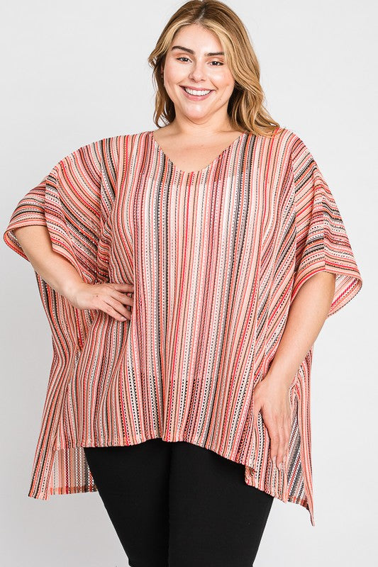 Jade By Jane Colorful Vertical Stripes Poncho Ponchos Jade By Jane PEACH ONE SIZE 