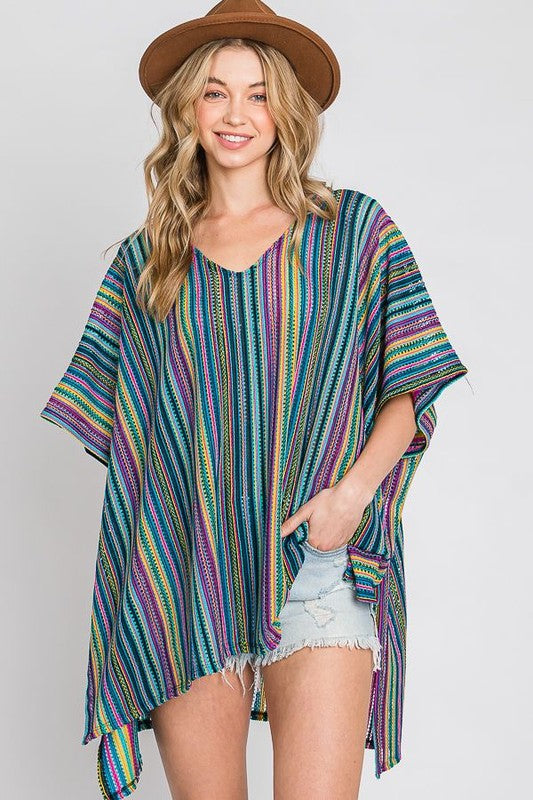 Jade By Jane Colorful Vertical Stripes Poncho Ponchos Jade By Jane   