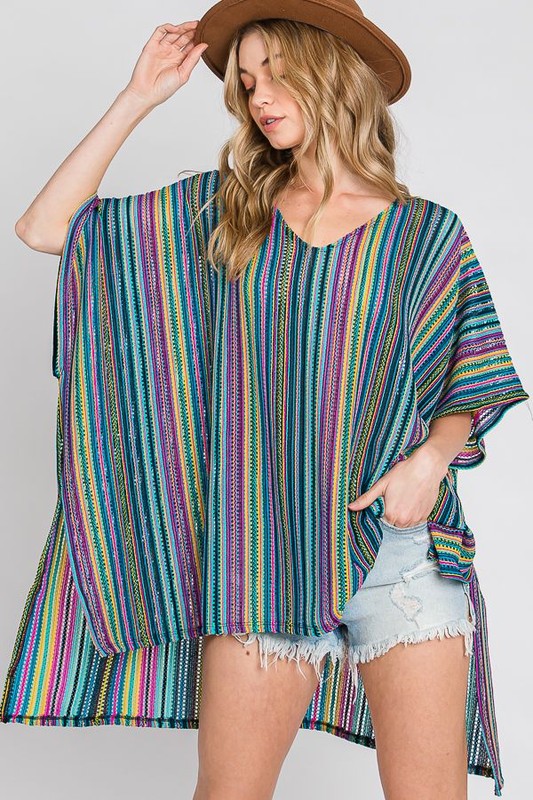 Jade By Jane Colorful Vertical Stripes Poncho Ponchos Jade By Jane   