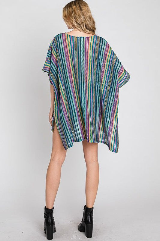 Jade By Jane Colorful Vertical Stripes Poncho Ponchos Jade By Jane   