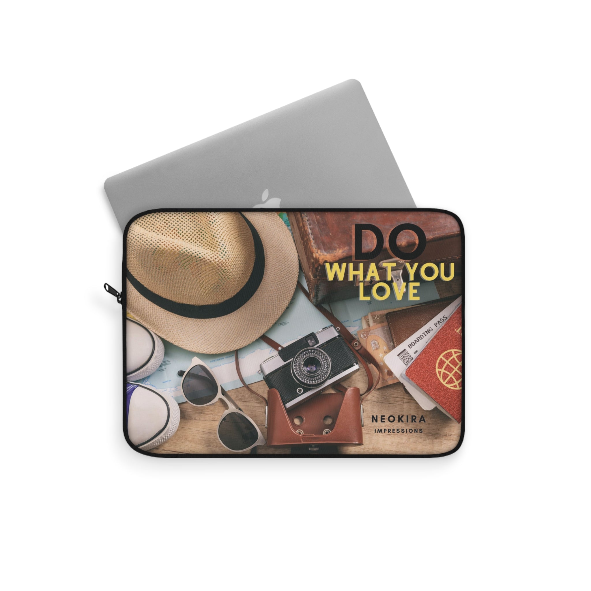 LOVE PHOTOGRAPHY AND TRAVEL Laptop Sleeve Laptop Sleeve Printify   