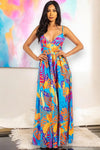 ELEGANT MULTICOLOR MAXI DRESS WITH SEXY SLIT Maxi Dress By Claude   