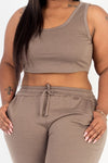 Plus French Terry Cropped Tank Top & Joggers Set Pants Set Capella   