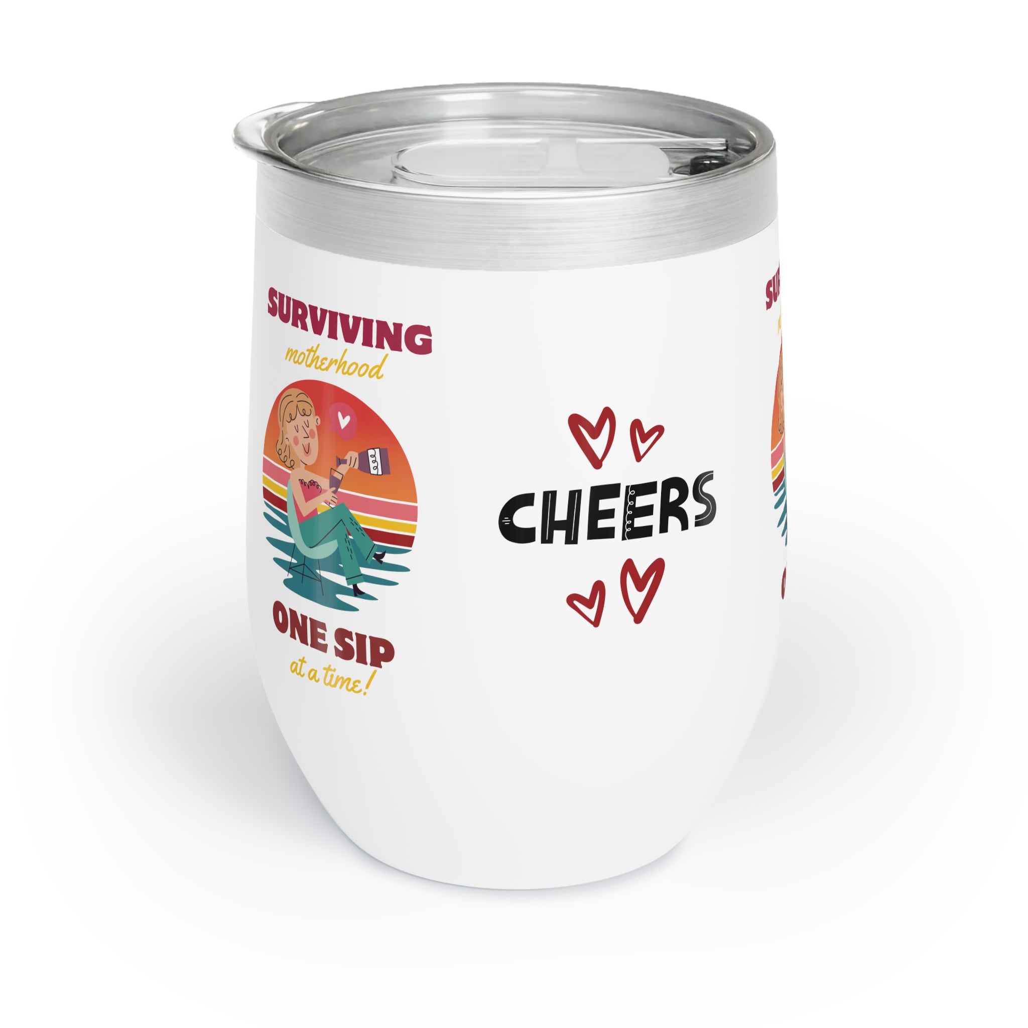 SURVIVING MOTHERHOOD ONE SIP AT A TIME Chill Wine Tumbler Wine Tumbler Printify   