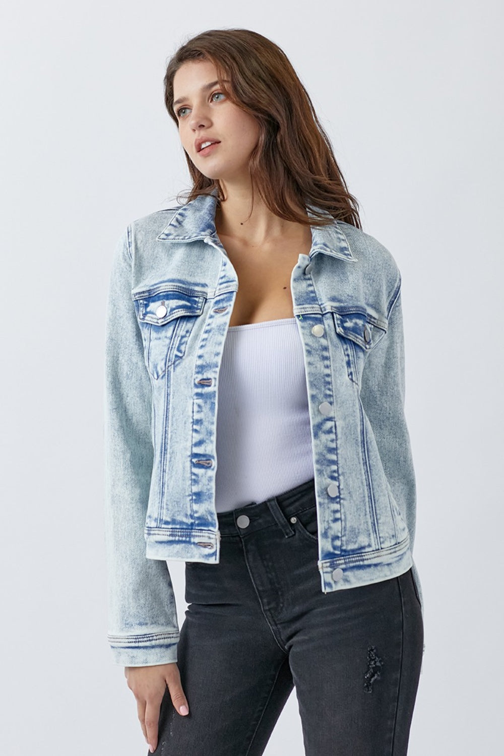 RISEN Button Up Washed Denim Jacket - NeoKira Unlimited