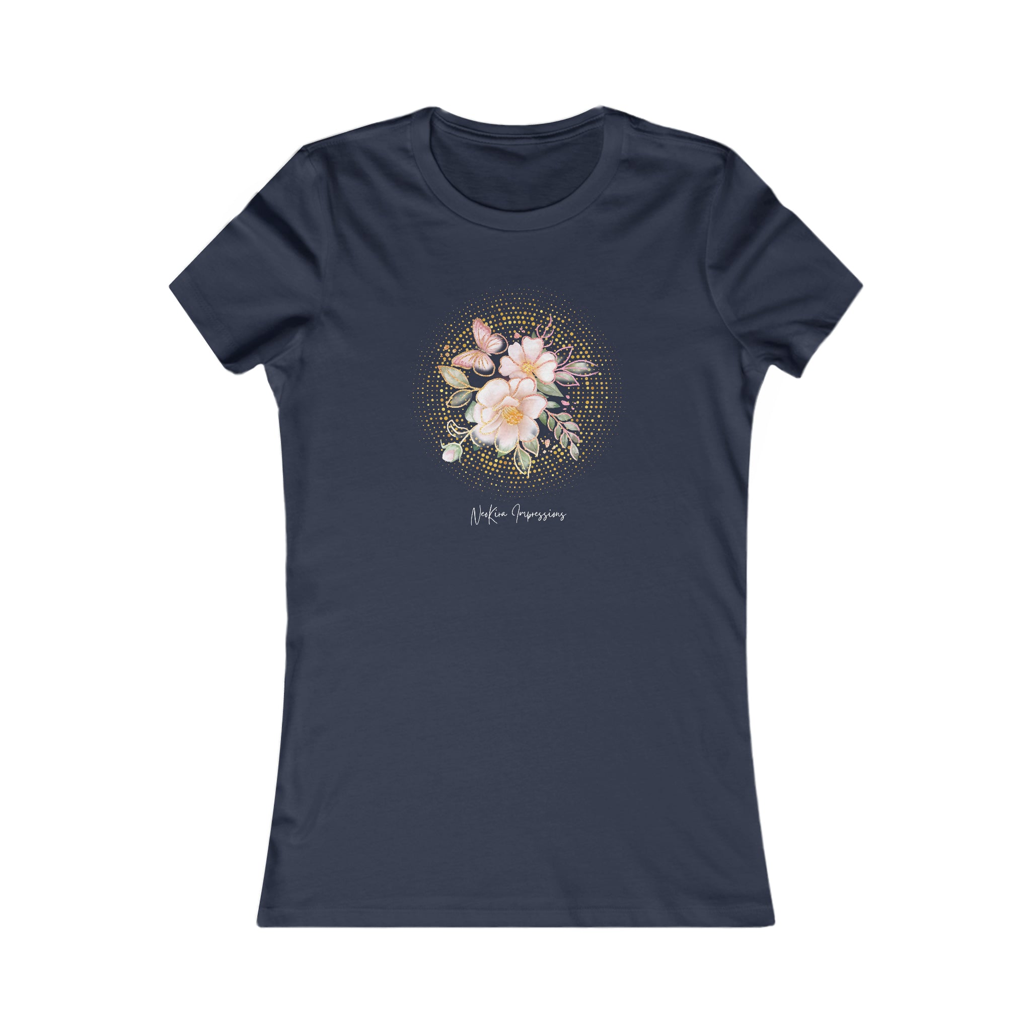 BUTTERFLIES AND FLOWERS  Women's Favorite Tee T-Shirt Printify S Navy 