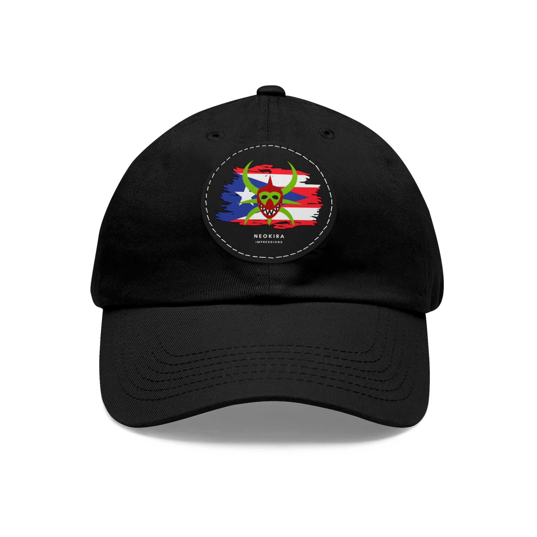 VEJIGANTE Dad Hat with Leather Patch (Round) Caps Printify Black / Black patch Circle One size