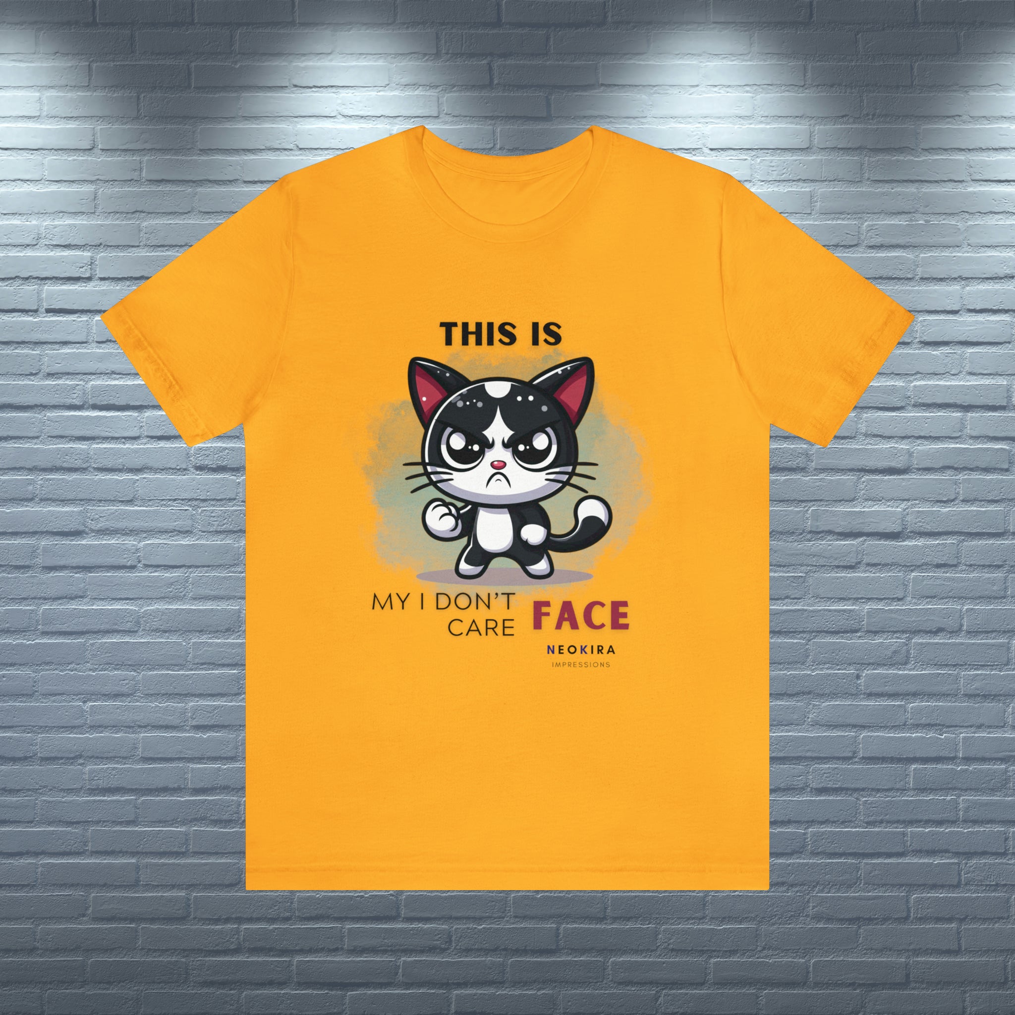 THIS IS MY I DON'T CARE FACE Unisex Jersey Short Sleeve Tee T-Shirt Printify Gold XS 