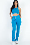 Crop Top & Ruched Drawstring Pants Set Pants Set Capella IBIZA BLUE S 