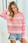 First Love Striped Long Sleeve Openwork Knit Top Top Trendsi   