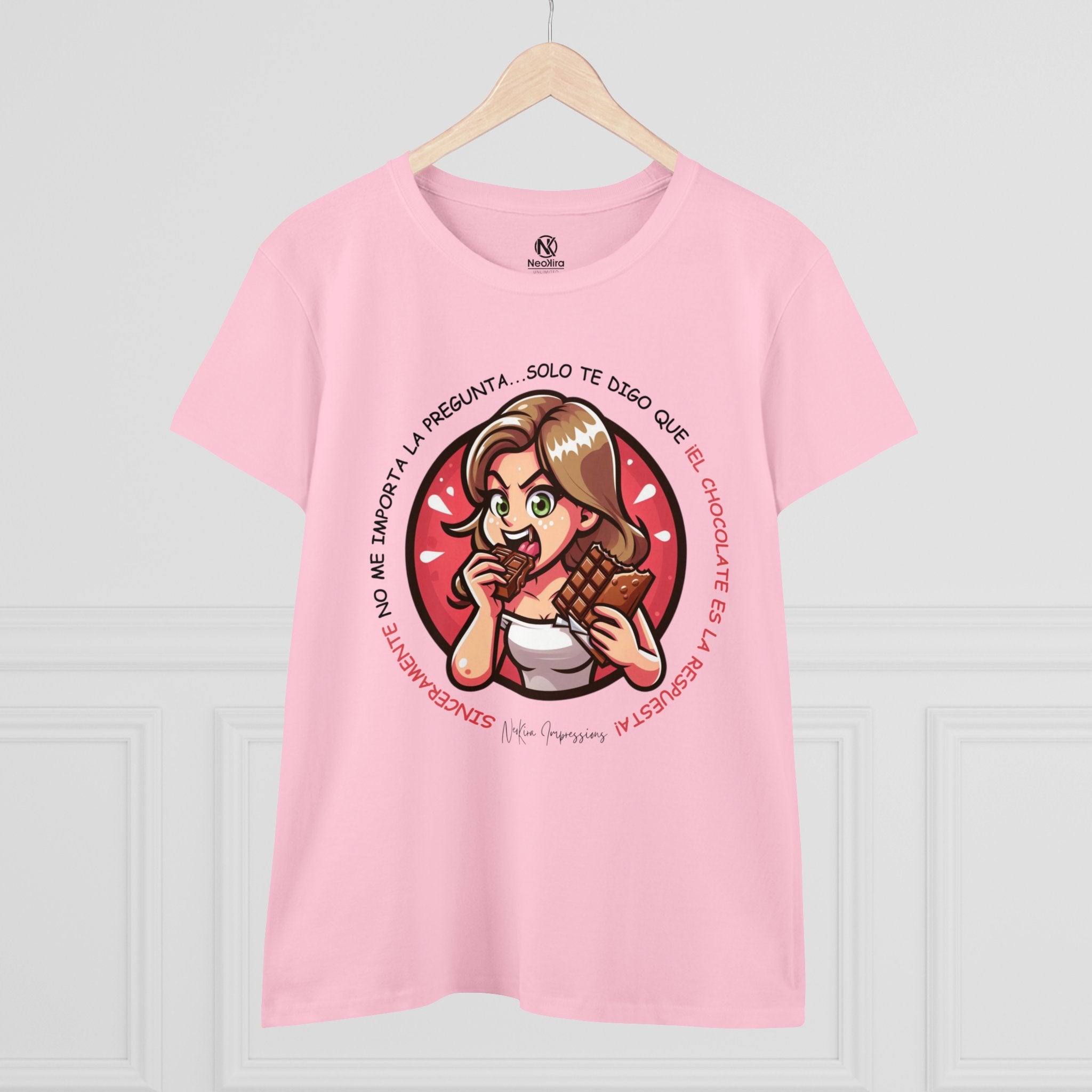 EL CHOCOLATE ES LA SOLUCION Women's Midweight Cotton Tee T-Shirt Printify Light Pink S 