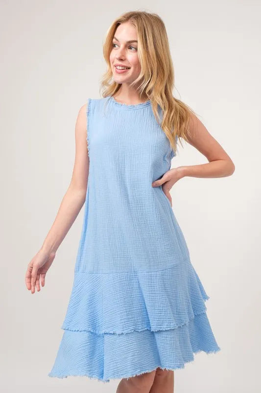 And The Why Washed Fringe Detail Tiered Dress - NeoKira Unlimited