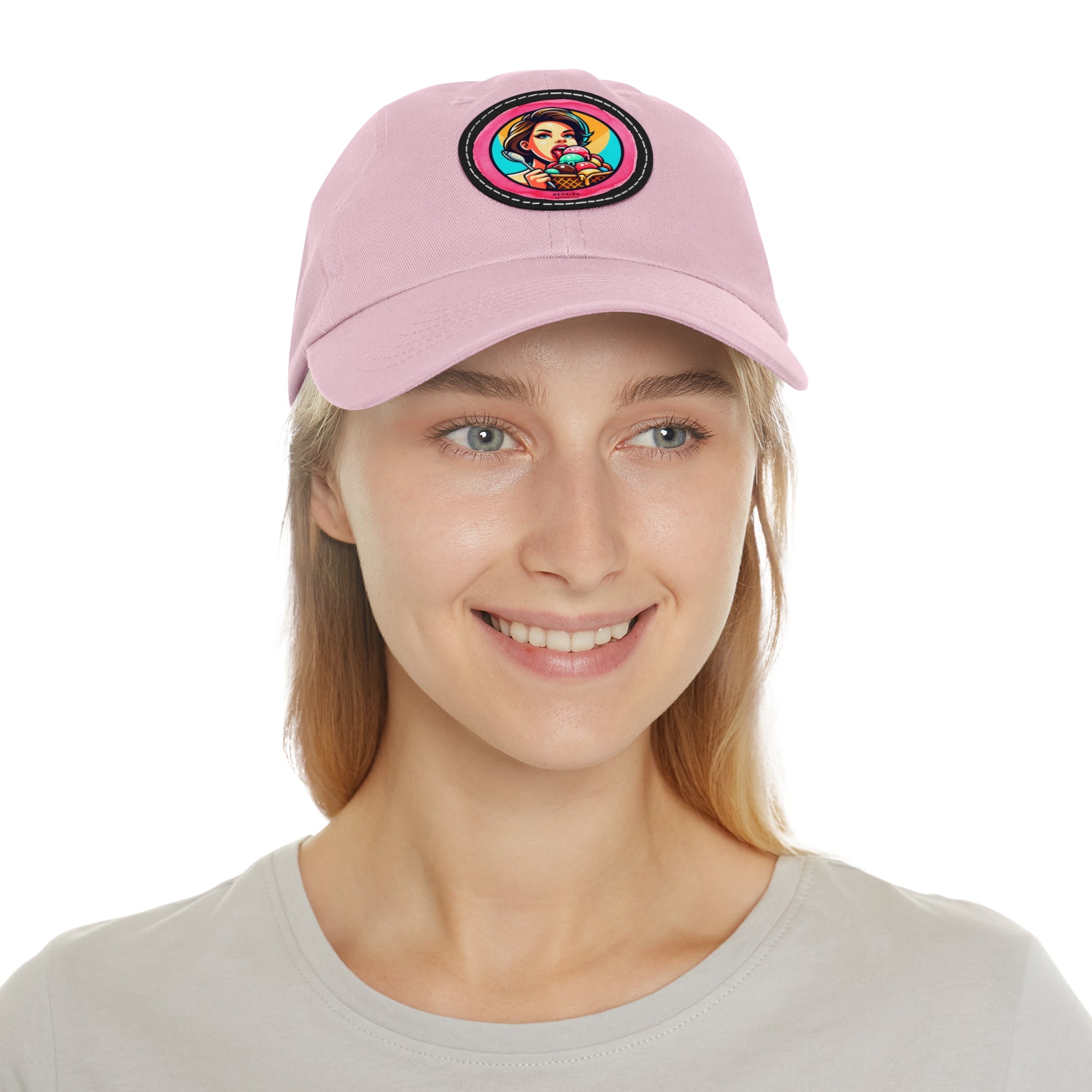 ICE CREAM Dad Hat with Leather Patch (Round) Caps Printify   