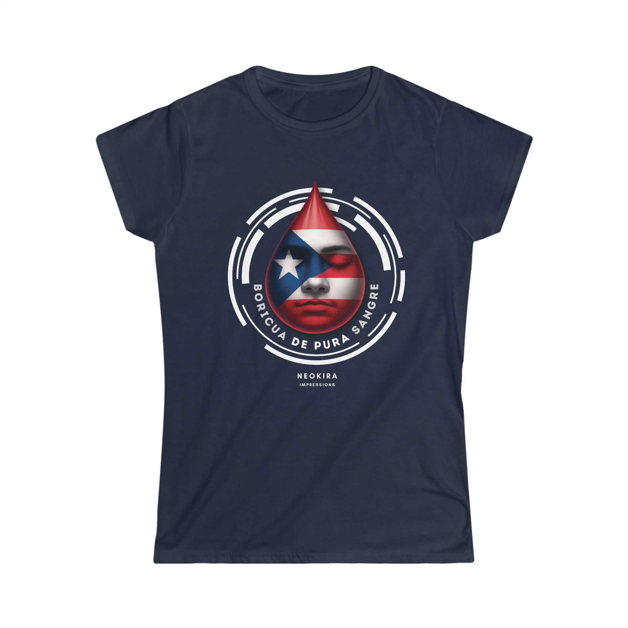 BORICUA DE PURA SANGRE Women's Softstyle Tee T-Shirt Printify Navy S 