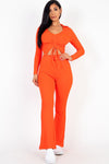 Ruched Drawstring Crop Shirt & Flare Pants Set Pants Set Capella Orange S 