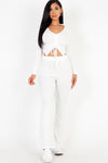 Ruched Drawstring Crop Shirt & Flare Pants Set Pants Set Capella White S 