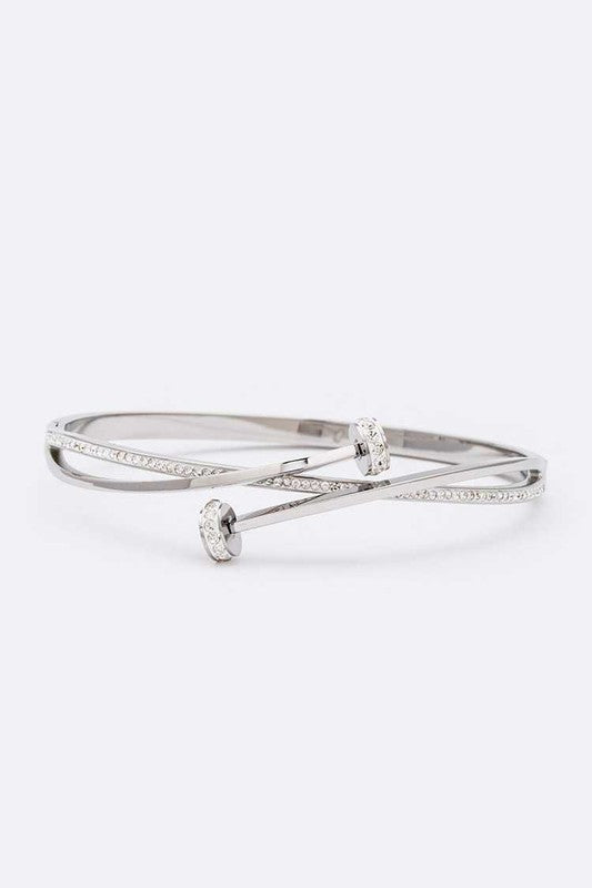 Crystal Pave Nail Designed Stainless Steel Bangle - NeoKira Unlimited
