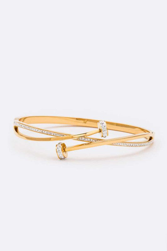 Crystal Pave Nail Designed Stainless Steel Bangle - NeoKira Unlimited