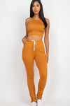 Crop Top & Ruched Drawstring Pants Set Pants Set Capella Camel S 