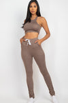 Crop Top & Ruched Drawstring Pants Set Pants Set Capella Taupe S 