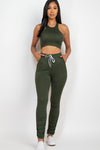 Crop Top & Ruched Drawstring Pants Set Pants Set Capella Olive S 