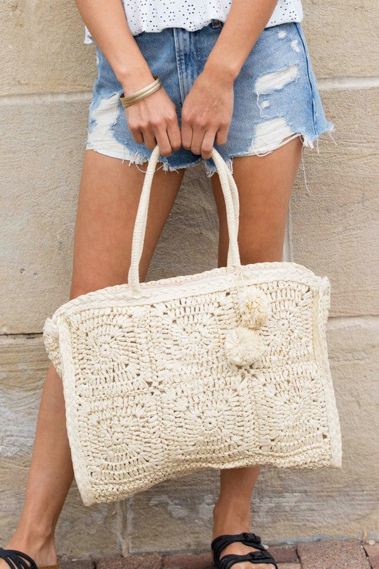 Eco-Chic Large Straw Traveler Tote | Sustainable Boho Bag Zipper Closure - NeoKira Unlimited