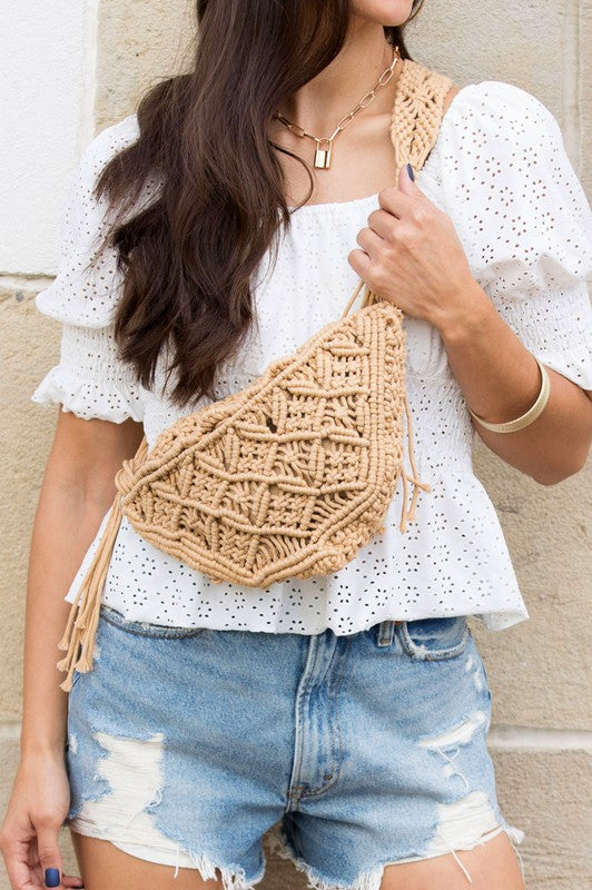 Boho Woven Macrame Crossbody Sling Bag – Natural Cotton Blend - NeoKira Unlimited