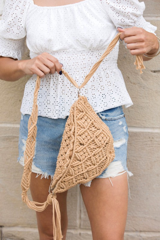 Boho Woven Macrame Crossbody Sling Bag – Natural Cotton Blend - NeoKira Unlimited
