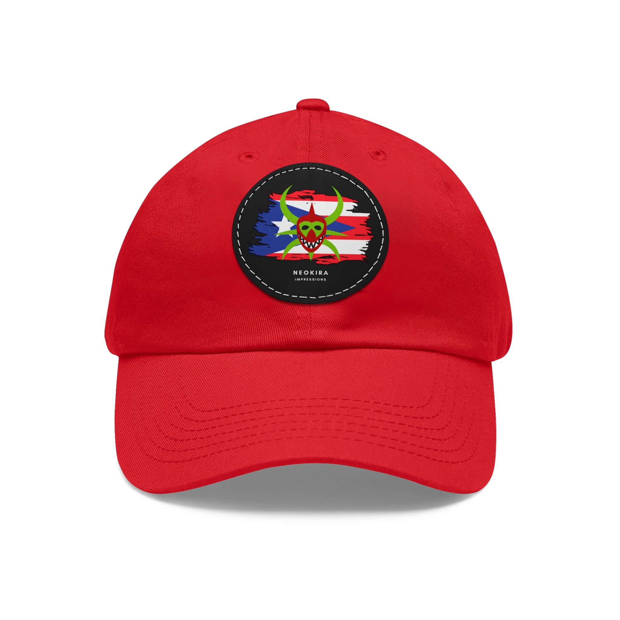 VEJIGANTE Dad Hat with Leather Patch (Round) Caps Printify Red / Black patch Circle One size